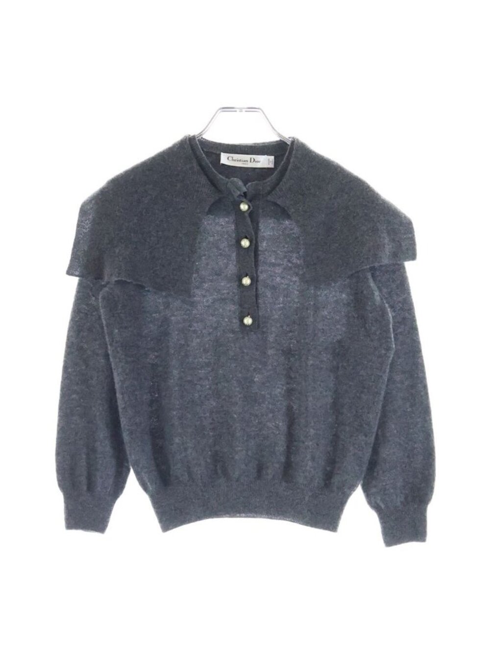 Dior CD Logo Pearl Button Cashmere Knit Sweater Gray
